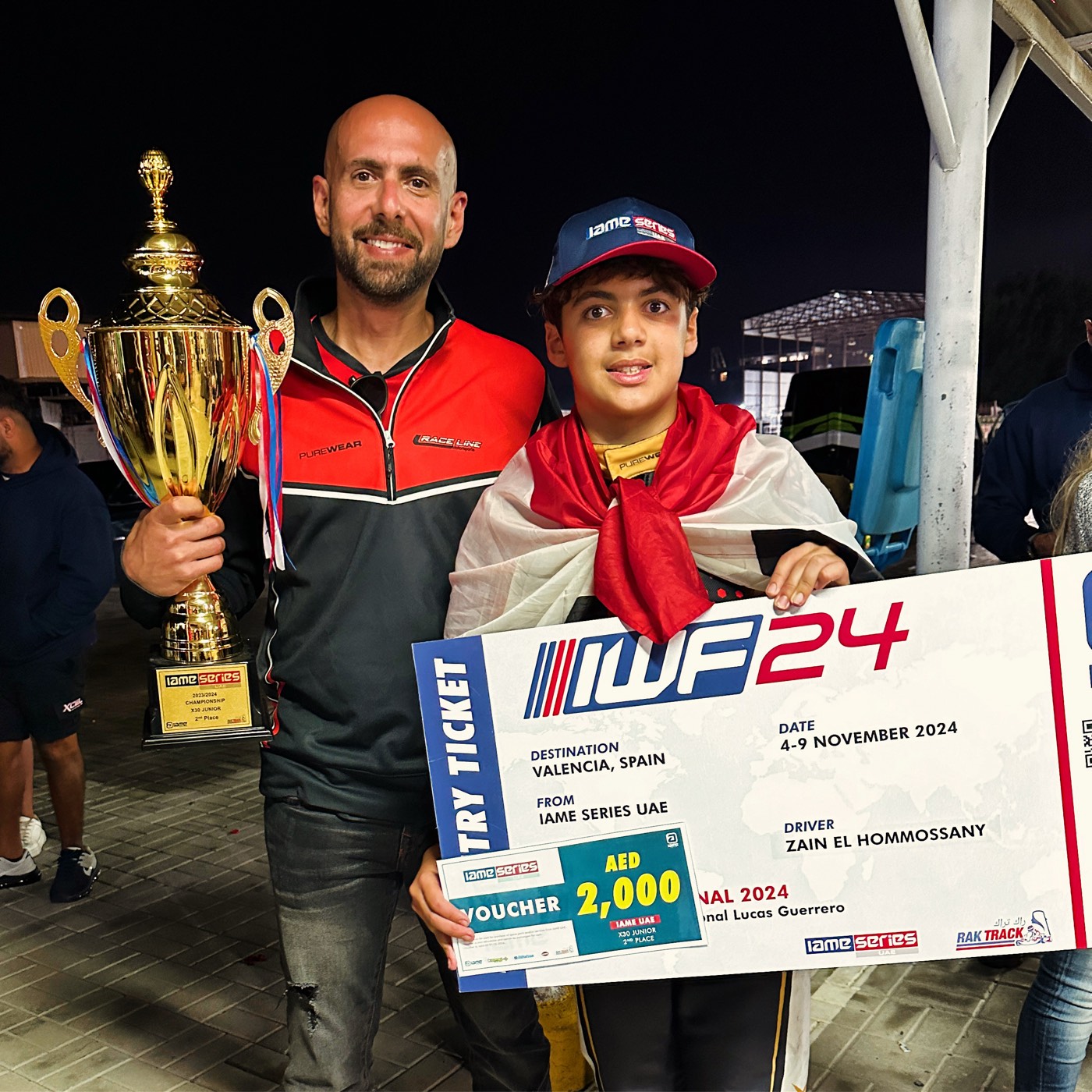 Zain El Hommossany celebrating with his IAME World Finals 2024 qualification ticket